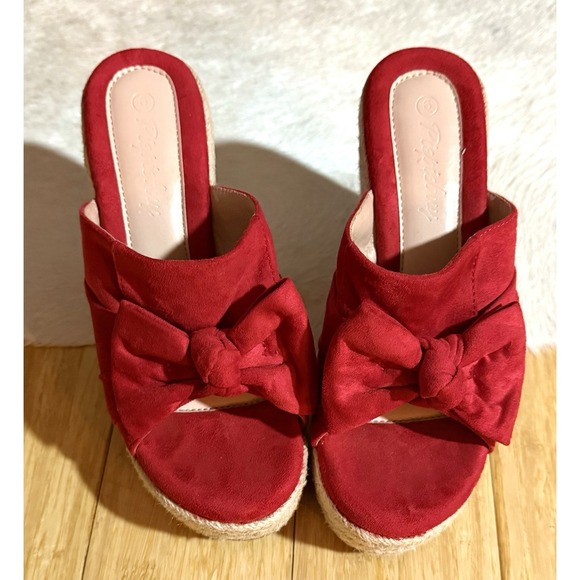 PIEPIEBUY PLATFORM ESPADRILLE SLIP ON‎ WEDGE SANDALS SIZE 6 RED Women's Preppy - Picture 1 of 6